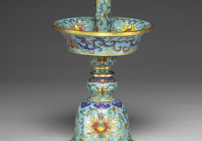 图片[2]-Copper candle stand in cloisonne enamels (set of five alter piece), Qing dynasty (1644-1911)-China Archive